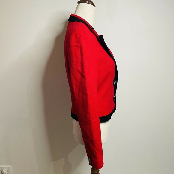 Ji Tak Vintage Cropped Red/Black Blazer Jacket - Picture 7 of 11